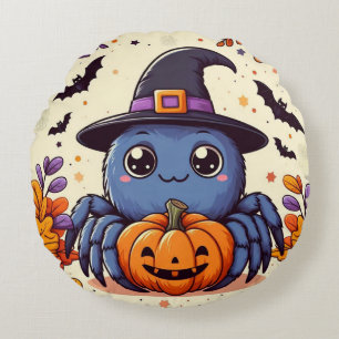 Fall/autumn/spider/witch/halloween Round Cushion