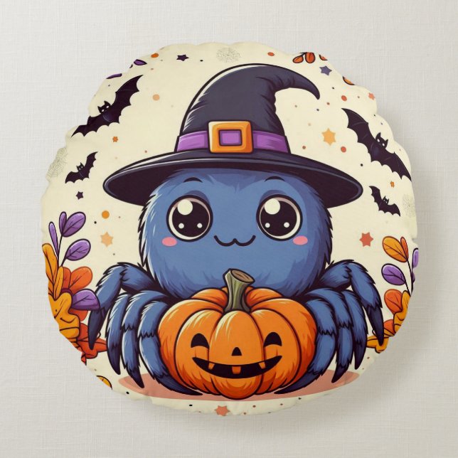 Fall/autumn/spider/witch/halloween Round Cushion (Front)