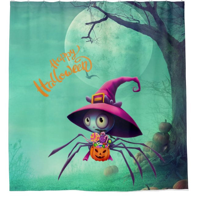 Fall/autumn/spider/witch/halloween Shower Curtain (Front)