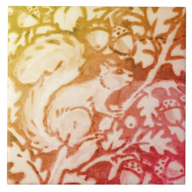 Fall Autumn Squirrel Acorn Gold Copper Woodland Ceramic Tile (Front)