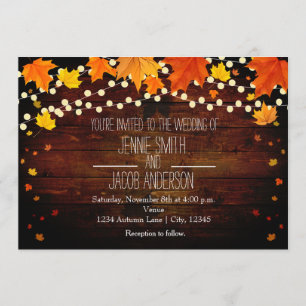 Fall Autumn String Lights Wood Wedding Invitation