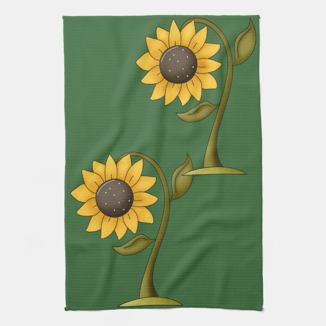 Fall Autumn Sunflower Design Tea Towel (Vertical)