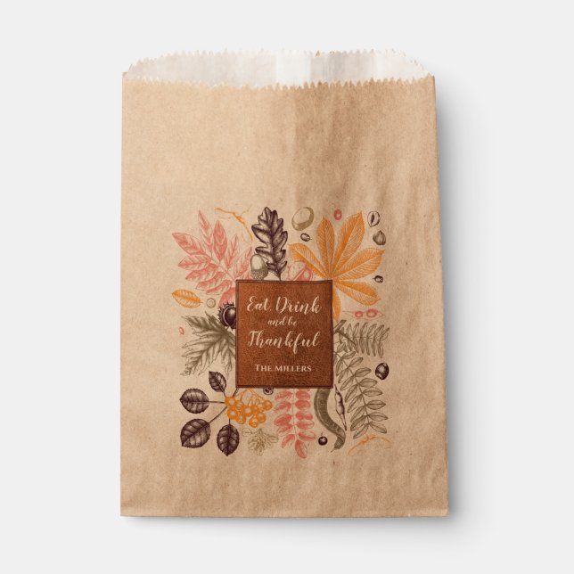 Fall Autumn Thanksgiving Botanicals Party Favour Bag (Front)