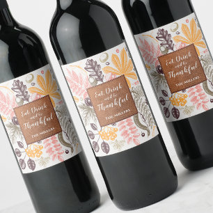 Fall Autumn Thanksgiving Botanicals Wine Label