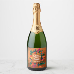Fall Autumn Thanksgiving Leaves on Copper Sparkling Wine Label