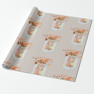 Fall Autumn Thanksgiving Mason Jar Rustic Pinecone Wrapping Paper