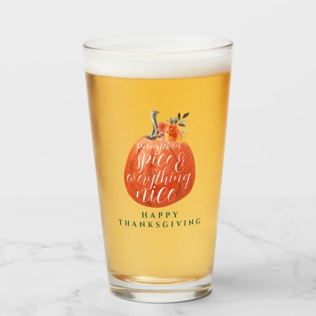 Fall Autumn Thanksgiving Party Watercolor Pumpkin Glass (Front Filled)