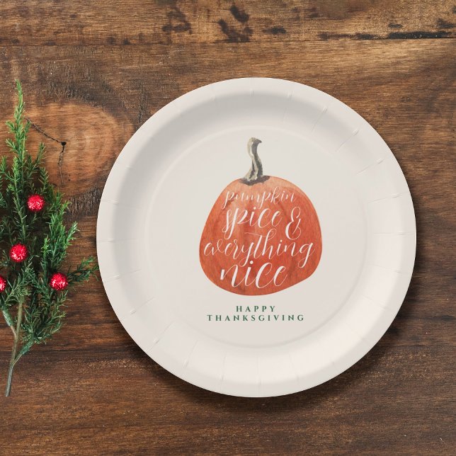 Fall Autumn Thanksgiving Party Watercolor Pumpkin Paper Plate (Creator Uploaded)