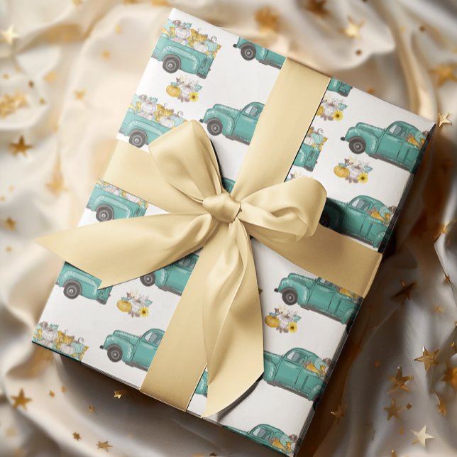 Fall Autumn Thanksgiving Pumpkin Truck Wrapping Paper (Creator Uploaded)