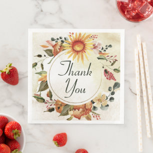 Fall Autumn Thanksgiving Sunflower Thank You Napkin