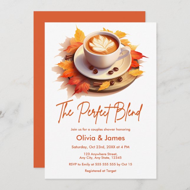 Fall Autumn The Perfect Blend Couples Shower Invitation (Front/Back)