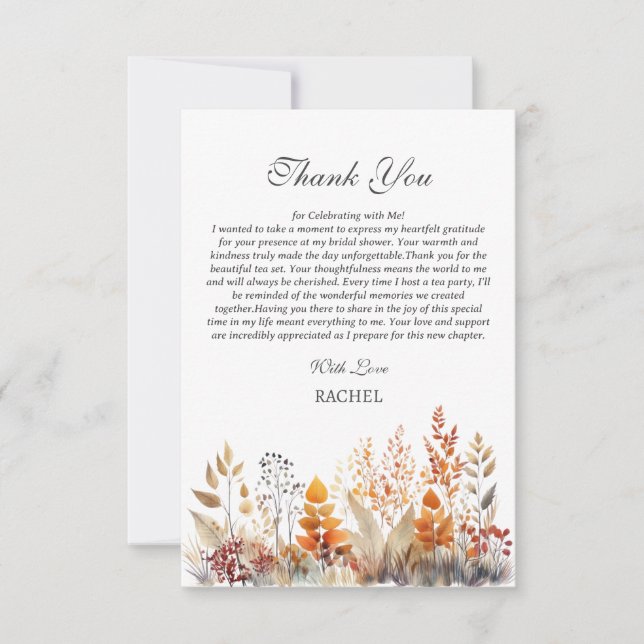 Fall Autumn Theme Bridal Shower Thank You Card (Front)