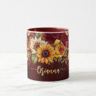 Fall autumn themed burgundy roses sunflowers