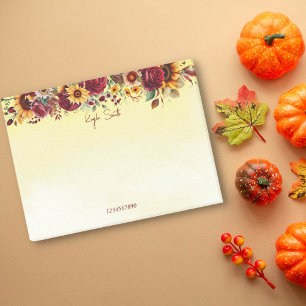 Fall autumn themed burgundy roses sunflowers post-it notes