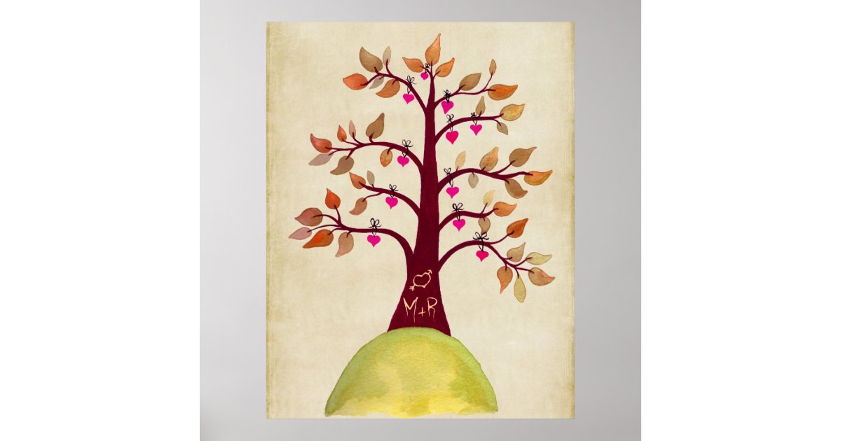 Fall Autumn Tree Wedding Monogram Poster | Zazzle