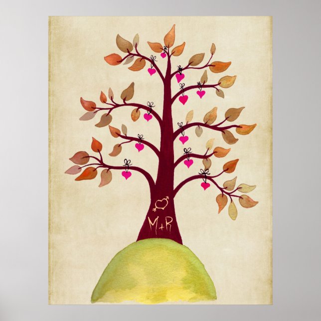 Fall Autumn Tree Wedding Monogram Poster (Front)