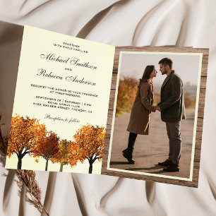 Fall Autumn Trees Forest Photo QR Code Wedding Invitation
