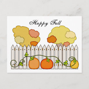 Fall Autumn Trees Pumpkin Picket Fence Postcard