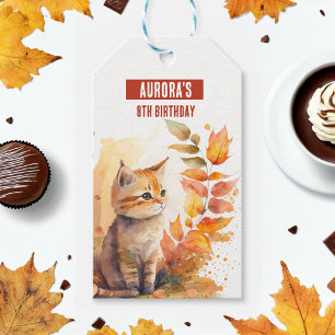 Fall / Autumn vibes Kitten -  Birthday Party - Gift Tags