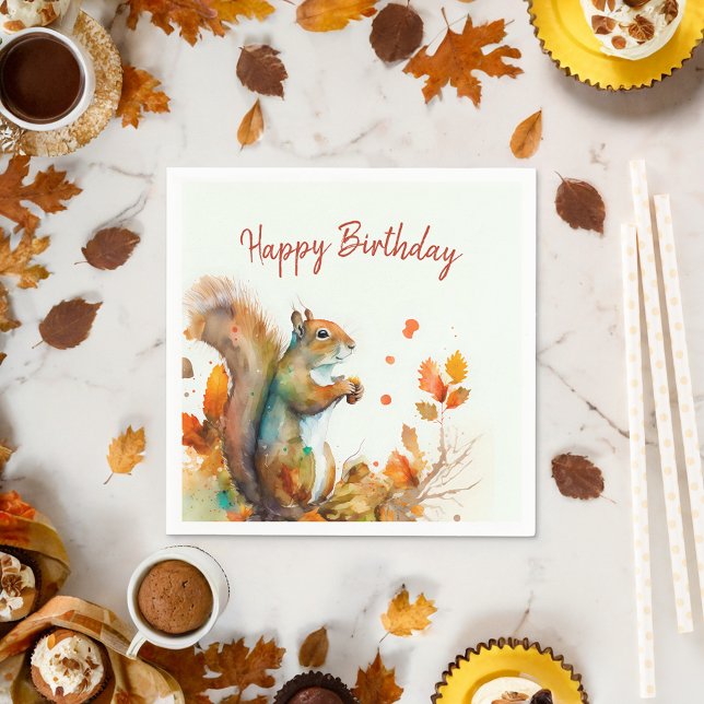 Fall / Autumn vibes Squirrel -  Birthday Party - Napkin (Creator Uploaded)