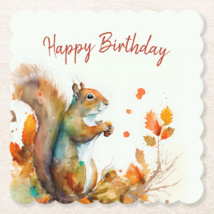 Fall / Autumn vibes Squirrel -  Birthday Party - Paper Coaster