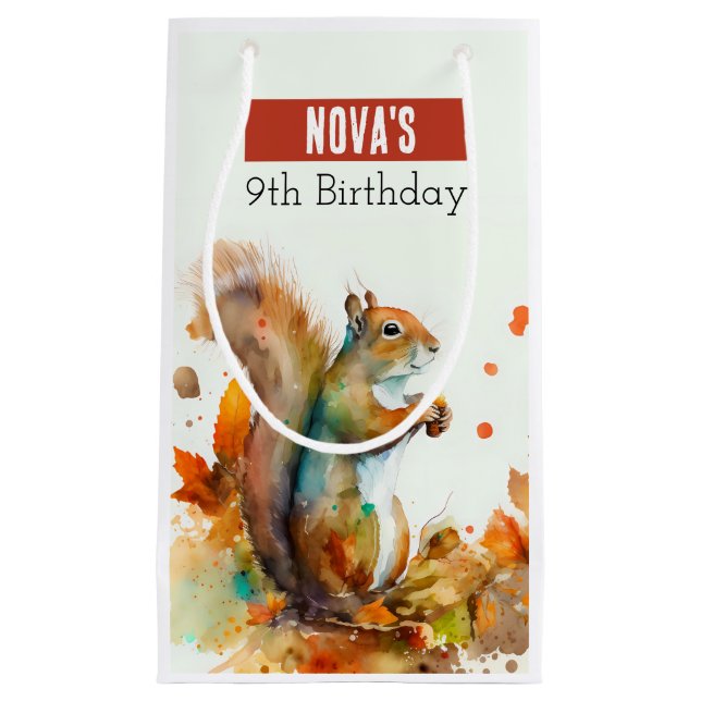 Fall / Autumn vibes Squirrel -  Birthday Party - Small Gift Bag (Front)