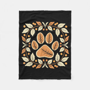 Fall Autumn Vine Leaf Paw Thanksgiving Cat Lover C Fleece Blanket