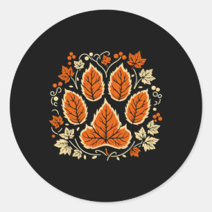 Fall Autumn Vine Leaf Paw Thanksgiving Dog Lover D Classic Round Sticker