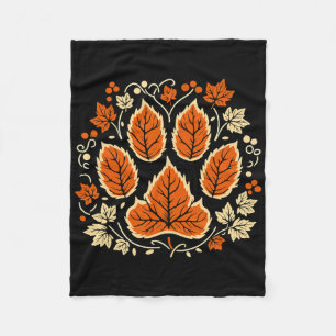 Fall Autumn Vine Leaf Paw Thanksgiving Dog Lover D Fleece Blanket