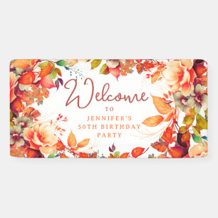 Fall Autumn Watercolor Floral 50th Birthday Banner