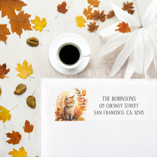 Fall / Autumn Watercolor Kitten Return Address Label