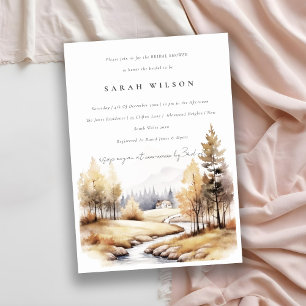 Fall Autumn Watercolor Landscape Bridal Shower Invitation