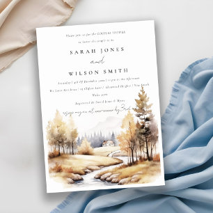 Fall Autumn Watercolor Landscape Couples Shower Invitation