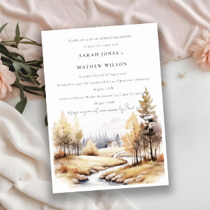 Fall Autumn Watercolor Landscape Rehearsal Dinner Invitation