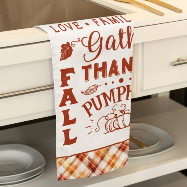 Fall Autumn Watercolor Orange Plaid Collage Tea Towel (Fall Autumn Watercolor Orange Plaid Collage Kitchen Towel)