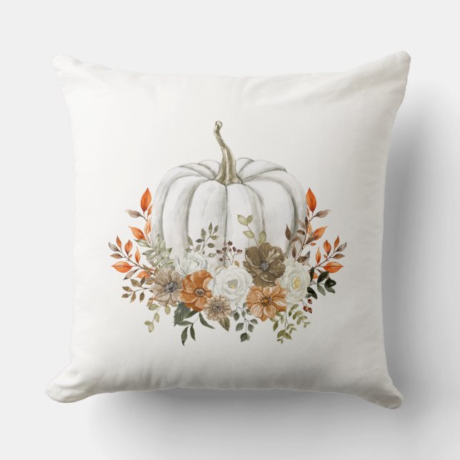 Fall Autumn Watercolor Pumpkin Cushion (Front)