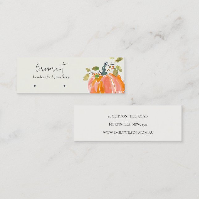 Fall Autumn Watercolor Pumpkin Earring Display Mini Business Card (Front/Back)