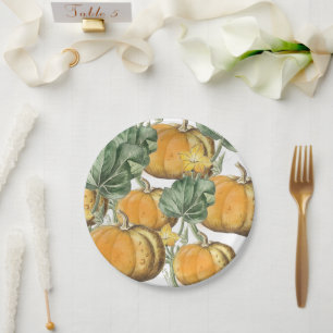 Fall Autumn Watercolor Vintage Pumpkins  Paper Plate