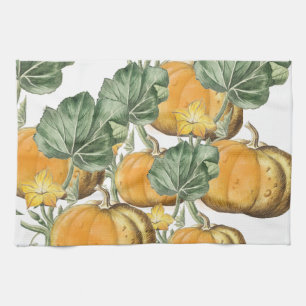 Fall Autumn Watercolor Vintage Pumpkins  Tea Towel