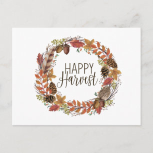 fall autumn watercolor wreath postcard