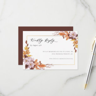 Fall Autumn Wedding Floral Kindly Reply Online RSVP Card