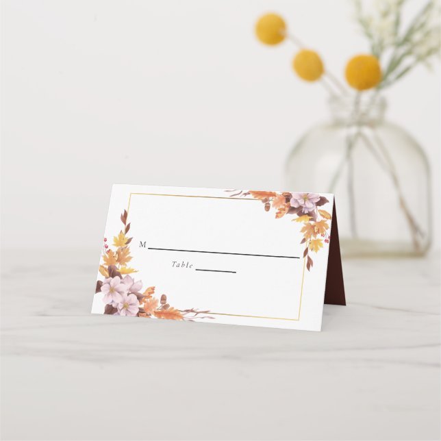 Fall Autumn Wedding Floral Table Custom Script  Place Card (Front)