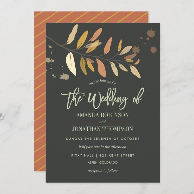 Fall Autumn Wedding personalised invitation (Front/Back)