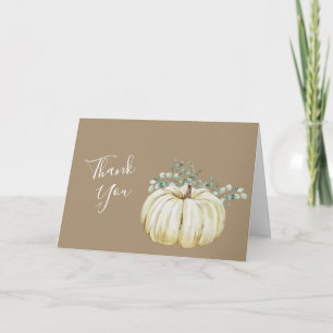 Fall autumn white pumpkin greenery photo thank you card