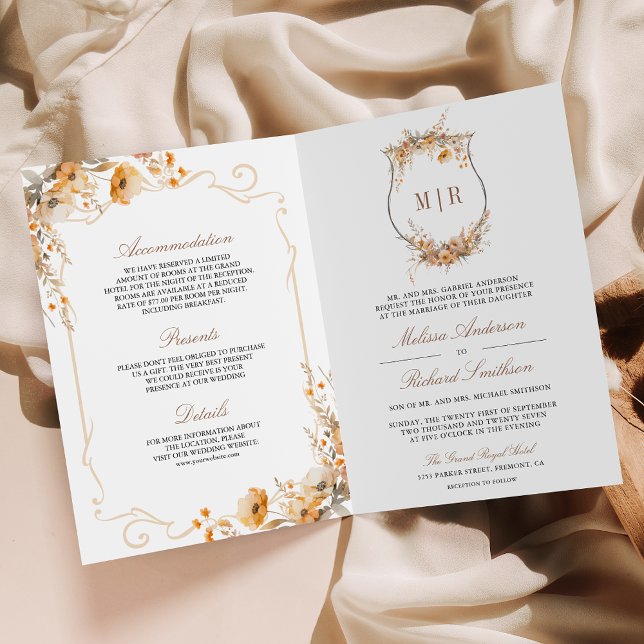 Fall Autumn Wildflower Crest QR Code Wedding Invitation (Creator Uploaded)