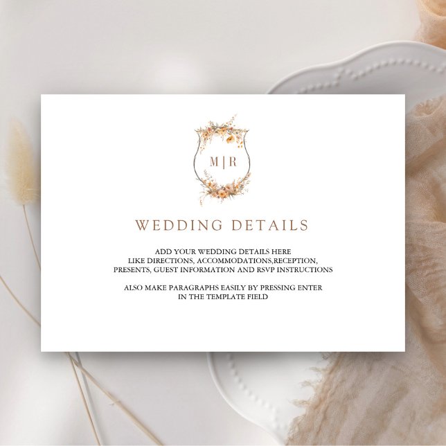 Fall Autumn Wildflower Crest Wedding Details Enclosure Card (Creator Uploaded)