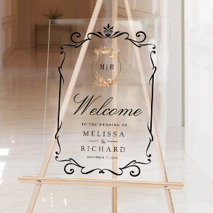 Fall Autumn Wildflower Crest Wedding Welcome Acrylic Sign