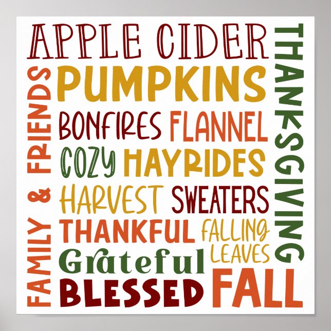Fall Autumn Winter Thanksgiving Holiday Thankful Poster (Front)
