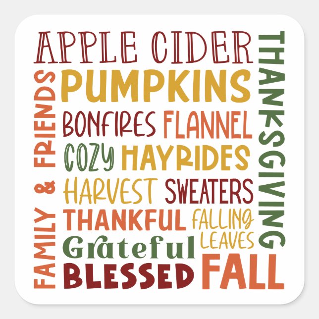 Fall Autumn Winter Thanksgiving Holiday Thankful Square Sticker (Front)