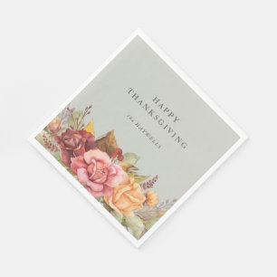Fall/Autumnal Floral Border Thanksgiving Party Napkin